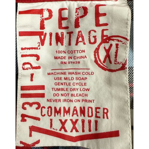 Pepe Jeans Vintage Commander LXXIII Men’s Plaid Checks Shirt Blue Embroidered XL - Picture 3 of 8